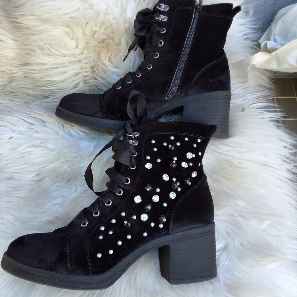 Madden Veera Velvet embellished Combat boots 9 - Picture 11 of 16